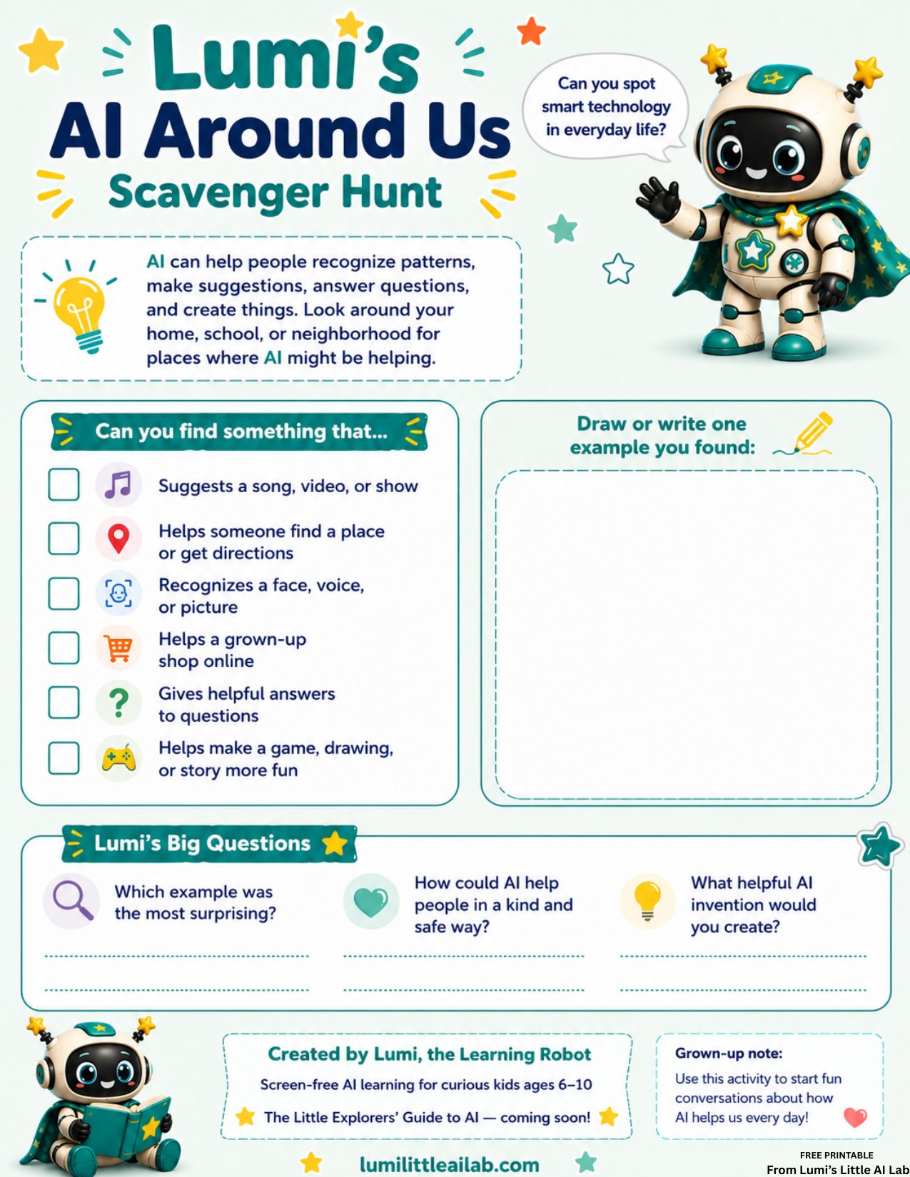 Preview of Lumi’s AI Around Us Scavenger Hunt activity sheet