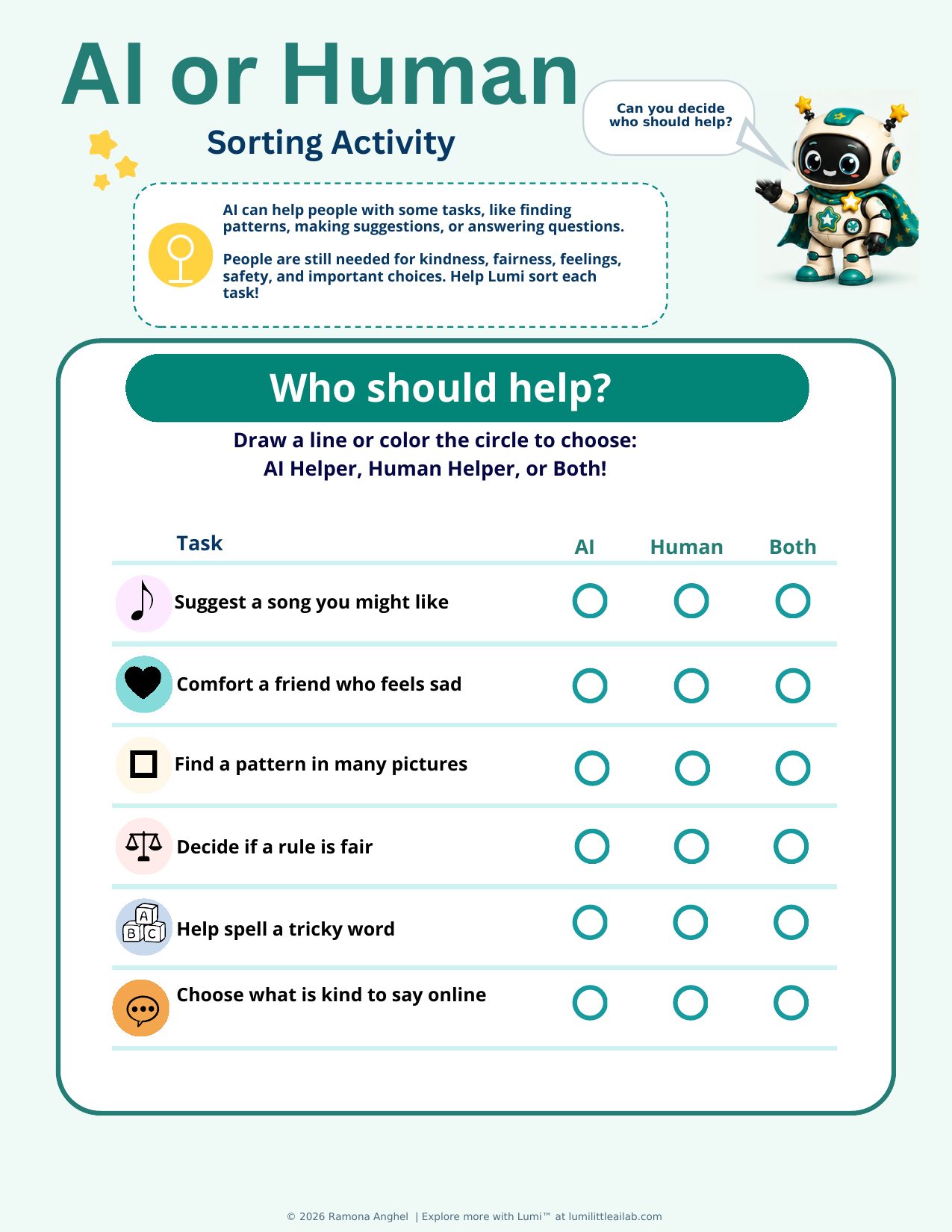 Preview of the AI or Human Sorting Activity worksheet